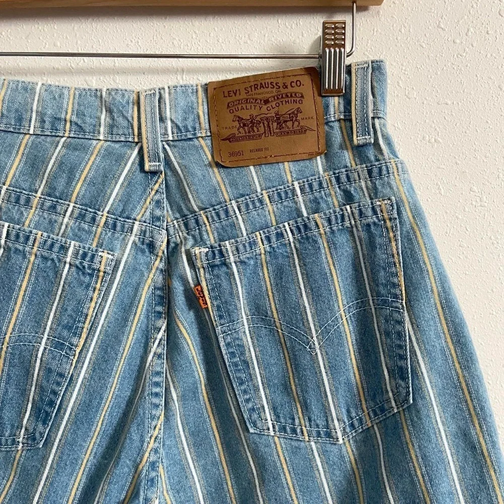 Levi's 951 90s Vintage Orange Tab "Relaxed Fit" Longline Yellow Striped Shorts - Picture 7 of 7